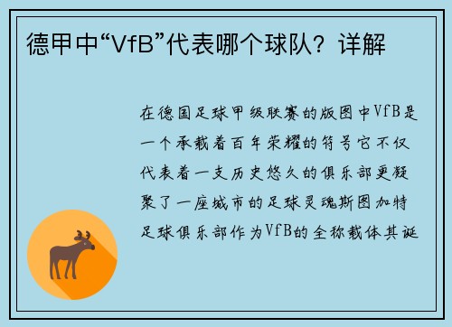 德甲中“VfB”代表哪个球队？详解