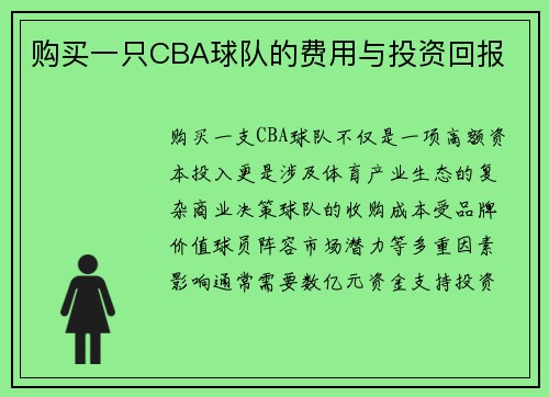 购买一只CBA球队的费用与投资回报